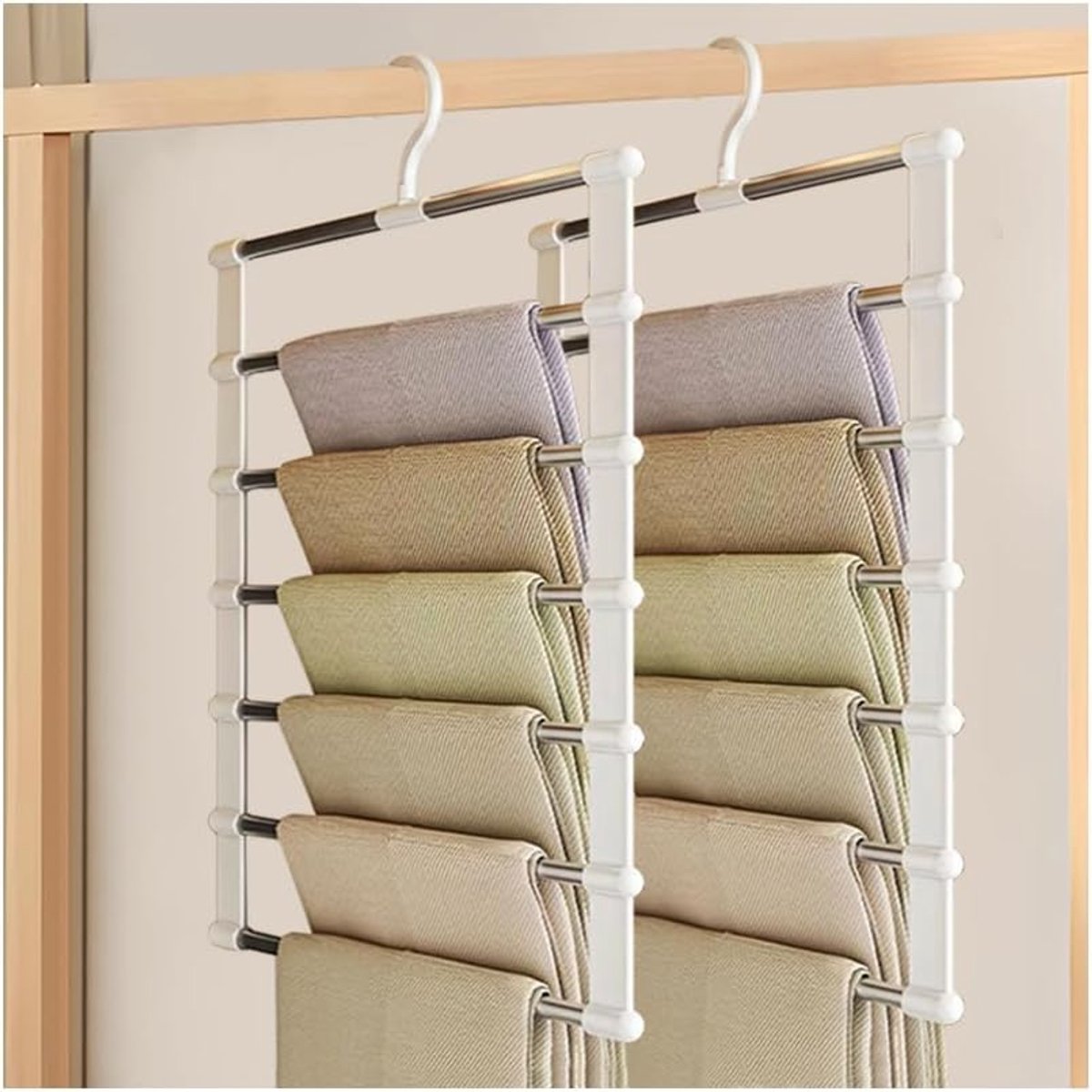 Broekhangers, ruimtebesparend, antislip, meerdere broeken, broekhouders voor kledingkast, broekrug van roestvrij staal, broekhanger 6-in-1 voor sjaals