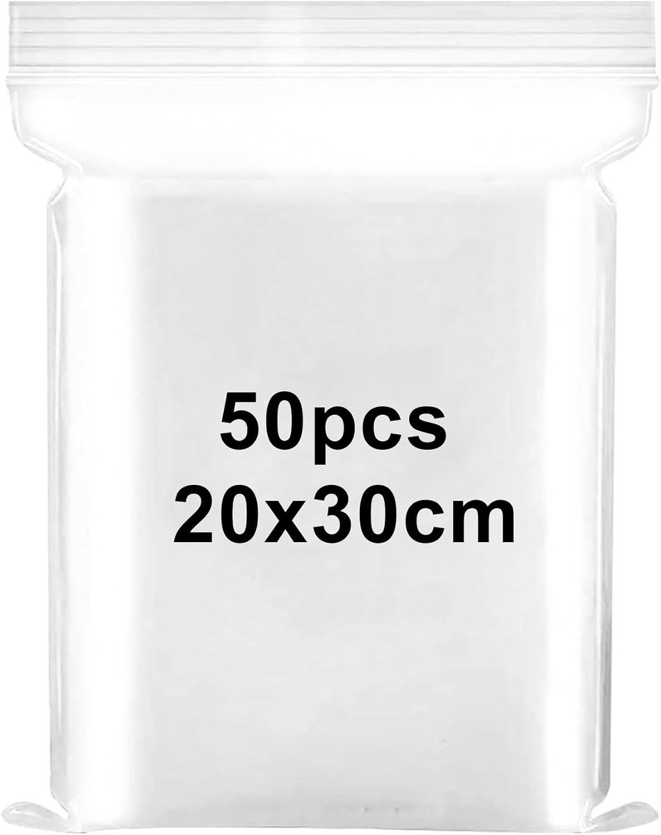 50 stuks hersluitbare doorzichtige plastic zakken grote ritssluitingszakken 20 x 30 cm verzegelde zak opbergtas pers zegel zakken verdikking en duurzaam van toepassing op kralen koekjes snoepjes