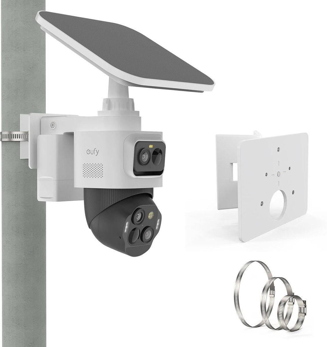 SnelShoppen - Verstelbare Mastbeugel Paalmontage Beugel voor Beveiligingscamera's, Aluminium Beugel voor PTZ Camera's, IP Camera's, Wit, Geschikt voor