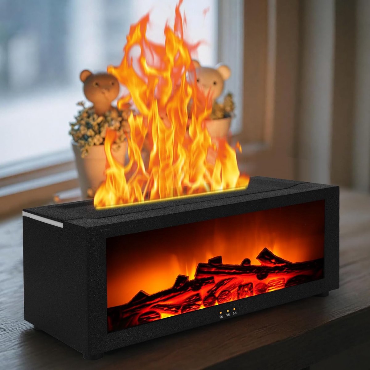 SnelShoppen - Flame Aroma Diffuser met 7 Kleuren LED en Afstandsbediening voor Thuis, Kantoor, Spa - 3D Haard Ontwerp, Aromatherapie, Cosy Sfeer, Idea