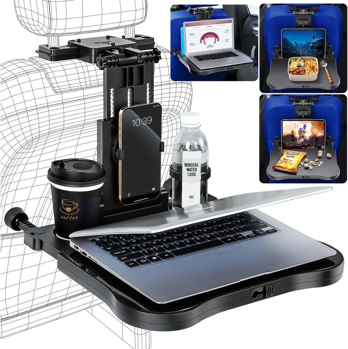 SnelShoppen - Autotafel Achterbank, Multifunctionele Bureau met Bekerhouder en Telefoonhouder, Inklapbaar en Instelbaar tot 20 kg, Ideaal voor Kindere