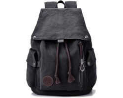 SnelShoppen - RERI Canvas Rugzak Vintage - Zwarte Outdoor Camping Rugzak voor Wandelen, Sport, Universiteit, School - L - Voor Heren, Dames, Meisjes,