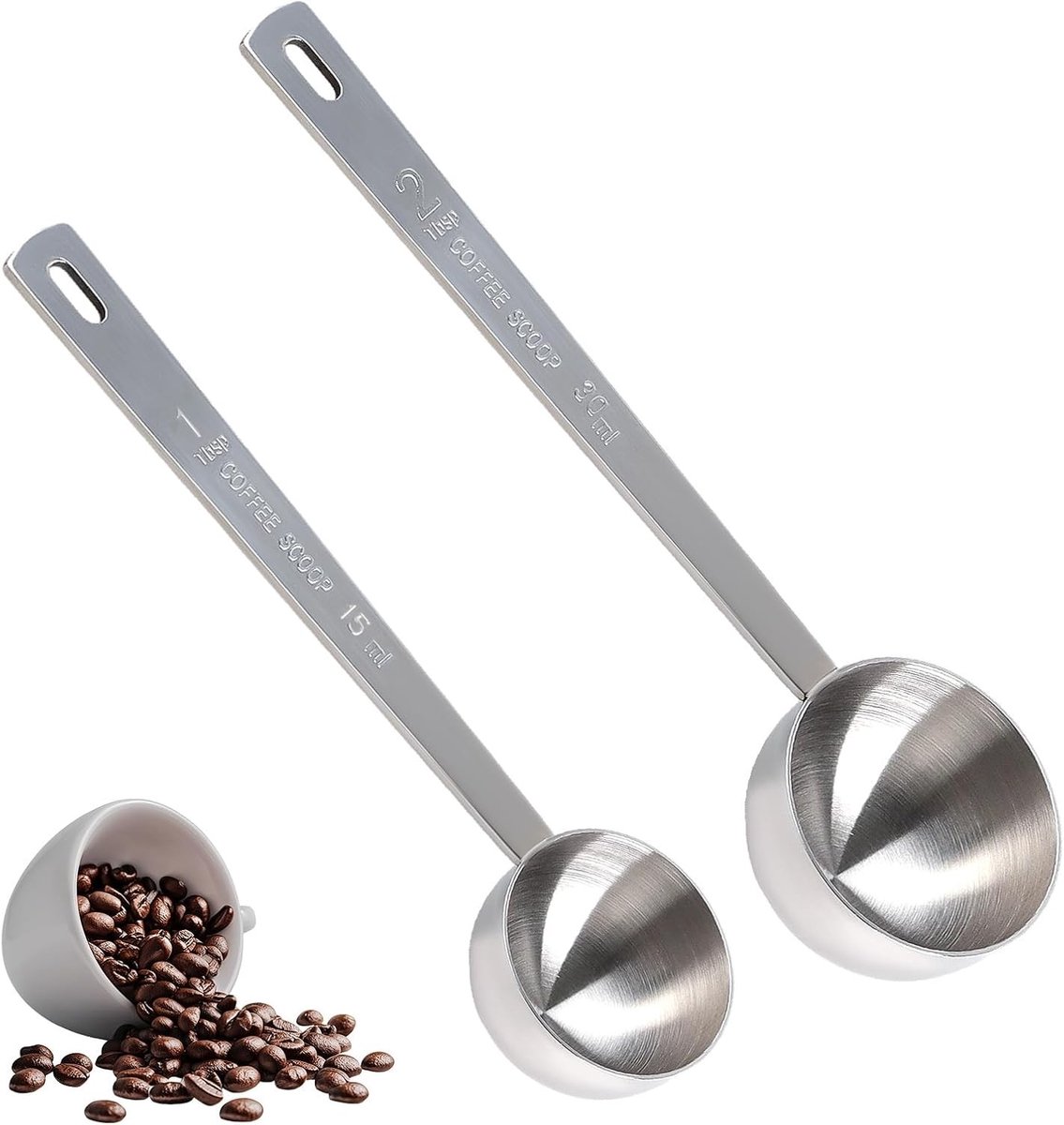 Metalen maatlepels met lange handgreep, 1 eetlepel (15ml) en 2 eetlepels (30ml) voor koffie, suiker en thee, ideaal voor nauwkeurig afmeten