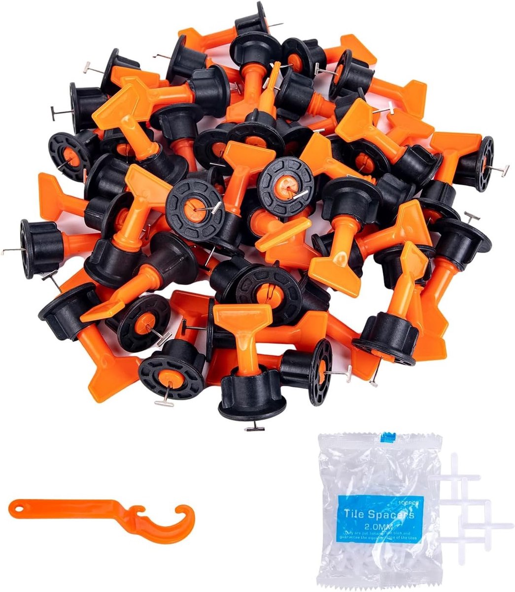 Set van 50 Tegelnivelleersysteem 2 mm + 100 Tegelafstandhouders 2 mm voor Vloerinstallatie, Nivelleertools en Tegelspacers