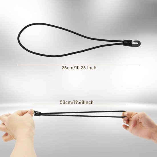 Set van 26 Bungee Koorden met Haken - Elastische Straps voor Bevestigen, Verpakken en Transporteren - Zwart, 26 cm — afbeelding 4