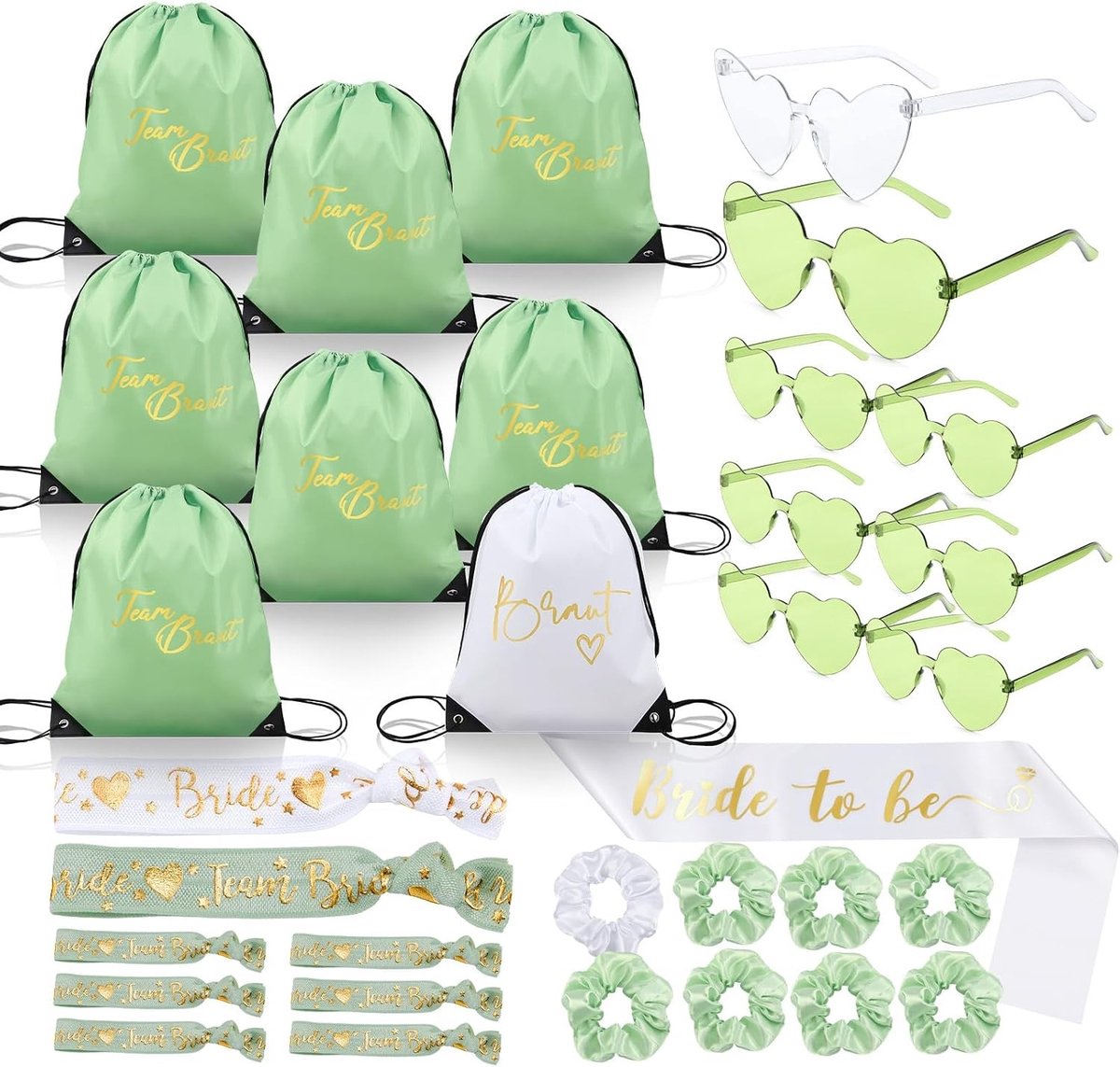 33-delige Vrijgezellenfeest Accessoires Set voor Dames met Trekkoordtassen, Hartbrillen en Bruidssjerp voor een Feestelijke Bruiloft