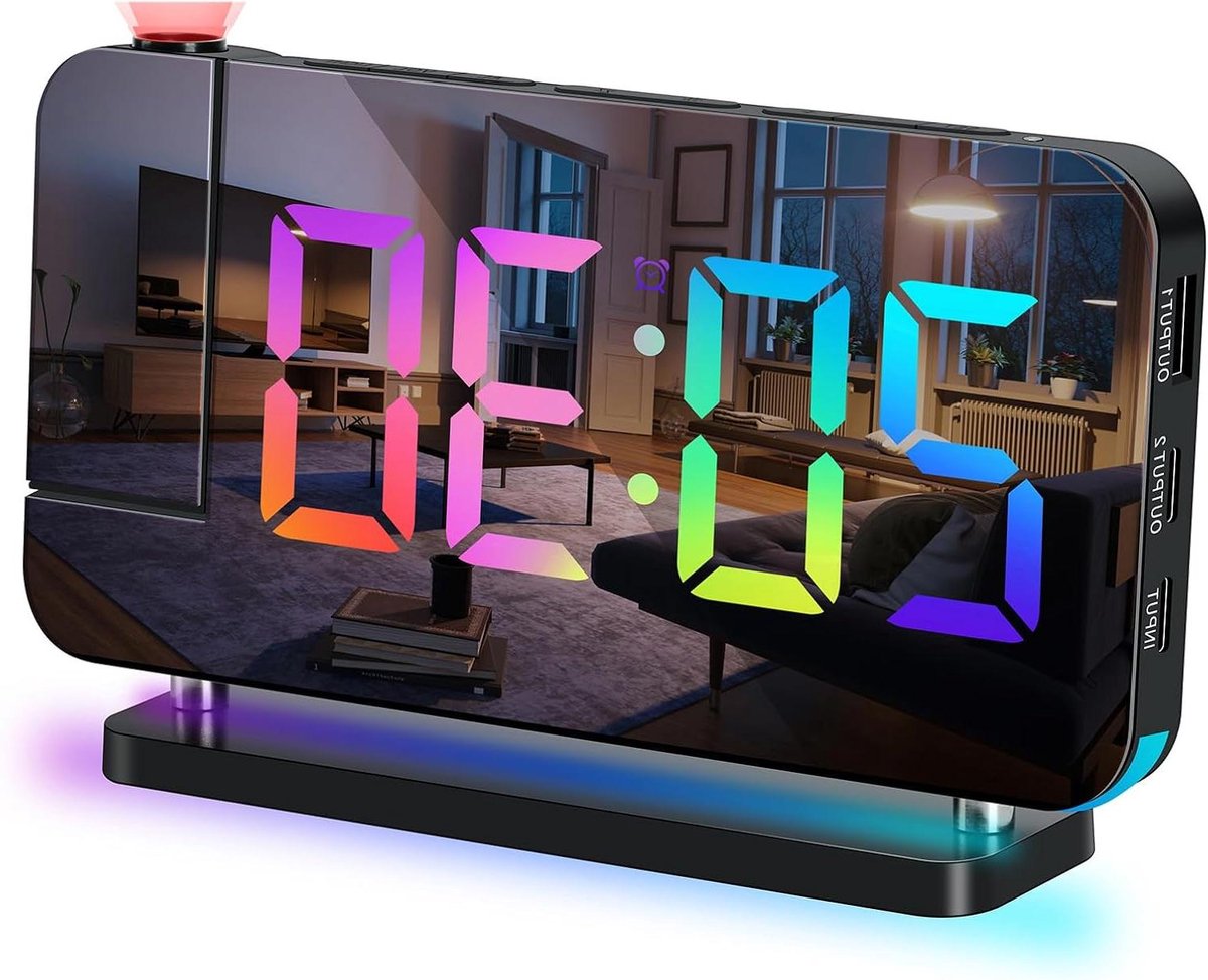 Digitale wekker - Projectieklok nachtlampje - Tijd aflezen - 11 Kleuren display - 16.8 x 9.7 cm - Zwart