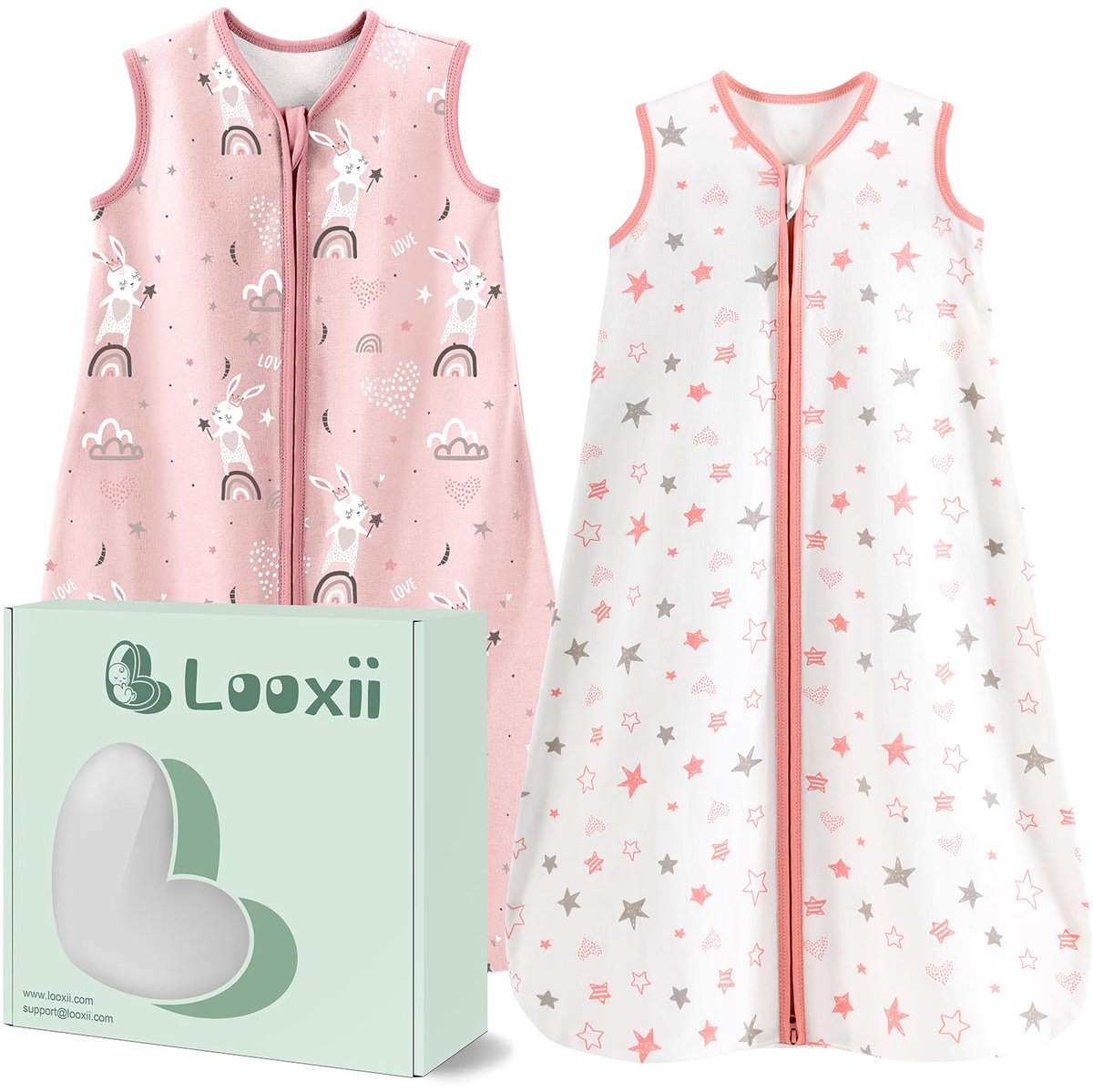 SnelShoppen - Set van 2 Zomerslaapzakken voor Baby's - 100% Katoen - 0,5 TOG - 67 cm - Geschikt voor Pasgeborenen - Jongens en Meisjes - 0-6 Maanden
