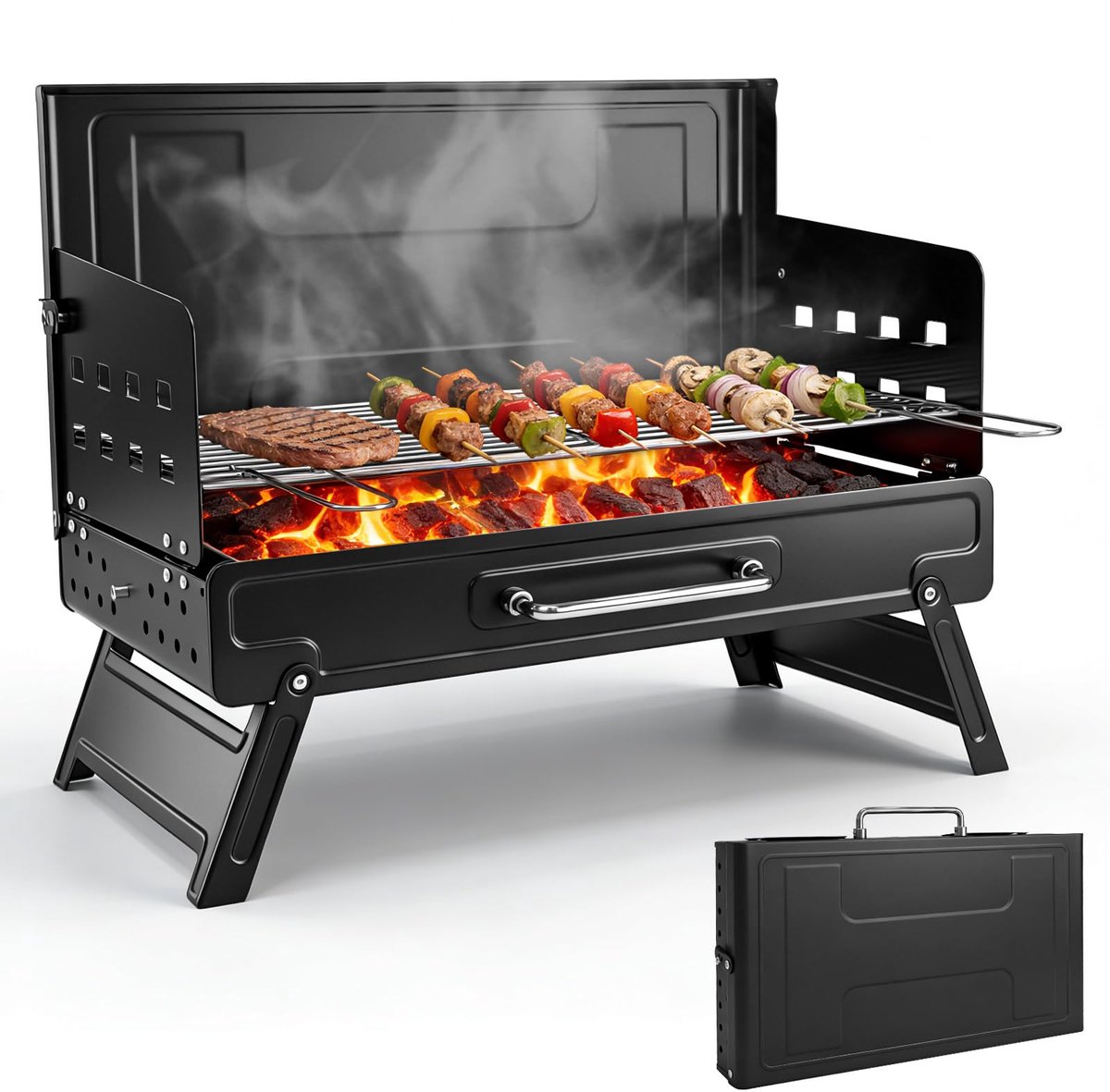 SnelShoppen - Klapgrill Houtskool Campinggrill Roestvrij Staal Laptopgrill Tafelgrill BBQ Grills voor Tuin, Camping, Buiten, Feest