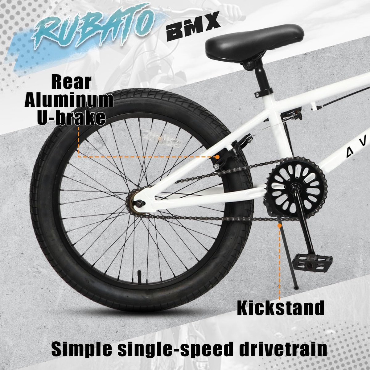 SnelShoppen - 18 Inch Kinder BMX Fiets Freestyle Fiets voor Jongens en Meisjes van 5-8 Jaar - Wit - Perfect voor Beginners en Avontuurlijke Tieners