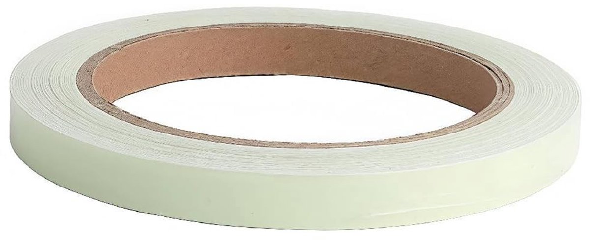 Fluorescerende lichtgevende tape 10 mm x 10 m in groen voor hoge zichtbaarheid, waterdicht en ideaal voor veiligheid in trappen, muren en doorgangen