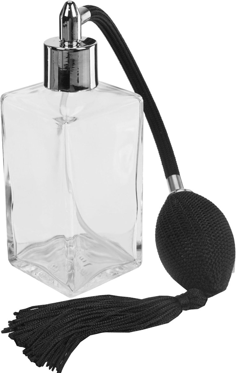 SnelShoppen - Fantasia Glasverstuiver met balpomp, navulbaar 100 ml, vierkante parfumverstuiver voor thuis en onderweg, ideaal voor parfum, aftershave
