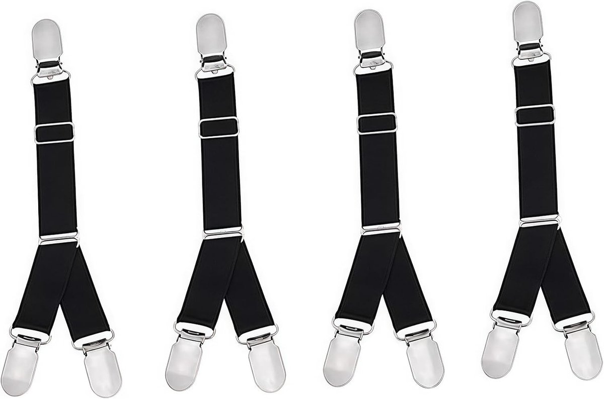 4 Stuks Verstelbare Elastische Riemen met Dubbele Duck Buckle - Antislip Kousenclip en Kledinghanger voor het Bevestigen van Sokken en Hemden