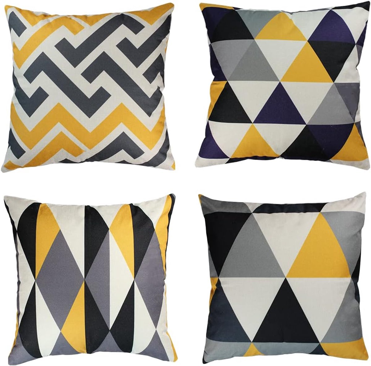 SnelShoppen - Set van 4 Gele Decoratieve Sierkussenhoezen 45 x 45 cm Geometrisch Voor Buiten, Terras, Tuin, Bank, Woonkamer, Sofa Decoratie