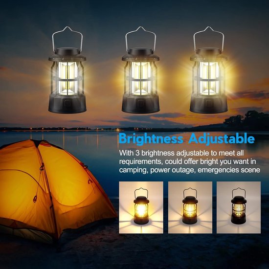 Zwarte, op batterijen werkende kampeerlampen, 2-pack, dimbaar, draagbaar, IPX4 waterdicht, geschikt voor kamperen, stroomuitval en noodgevallen. van Merkloos — afbeelding 2