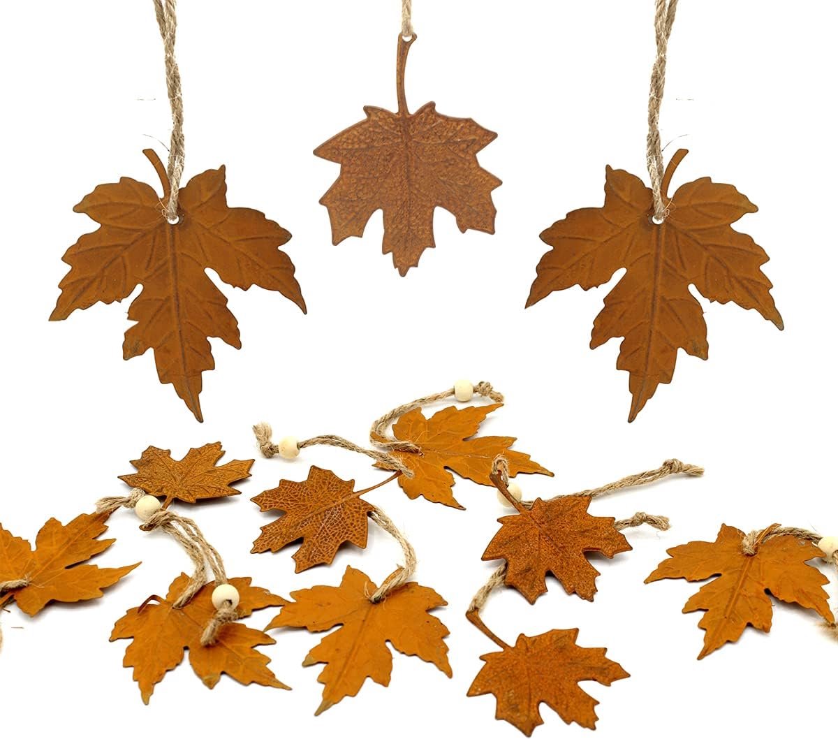 SnelShoppen - Set van 12 Herfstdecoratie Bladeren in Roestkleur, Decoratieve Hangers voor Herfstversiering, Perfect voor Feestdagen en Tuin Decoratie