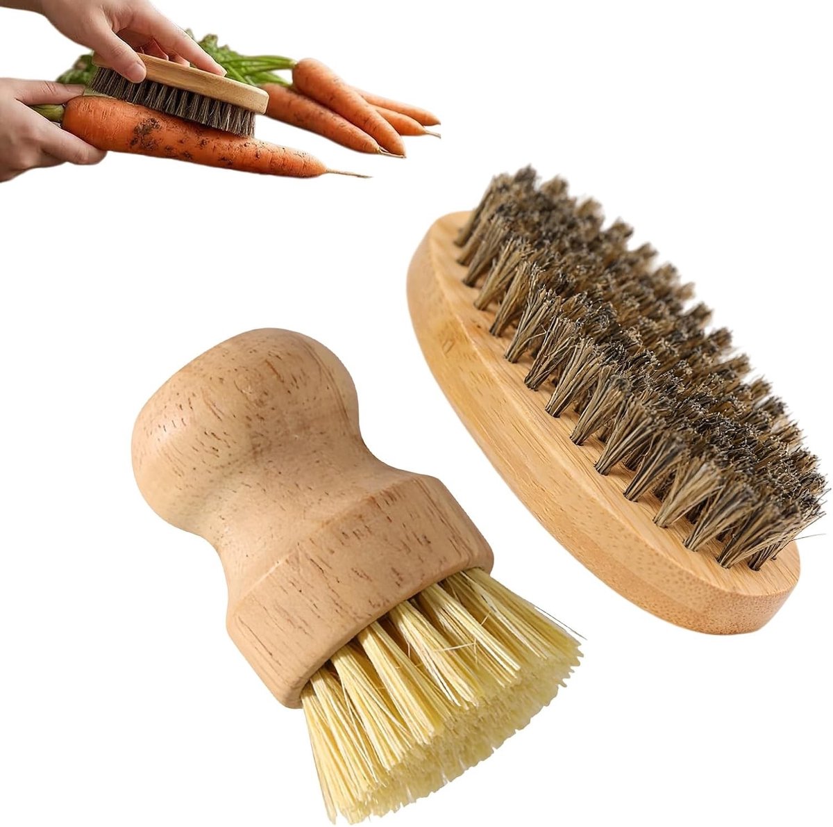 Set van 2 duurzame groentenborstels voor aardappelen, paddenstoelen en champignons, ideaal voor de keuken en gemakkelijk in gebruik