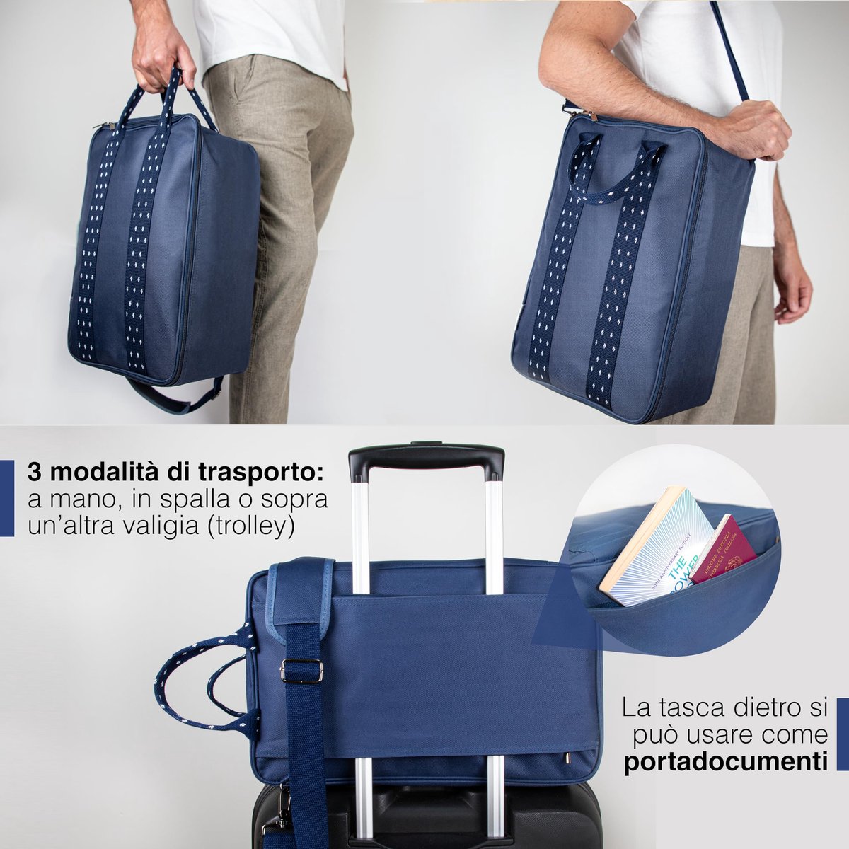 SnelShoppen - Reistas 40 x 20 x 25 cm, Ryanair handbagage, kleine koffer 20 l, blauw, schouderriem, ideaal voor cabine, weekendje weg, vakantie, reize