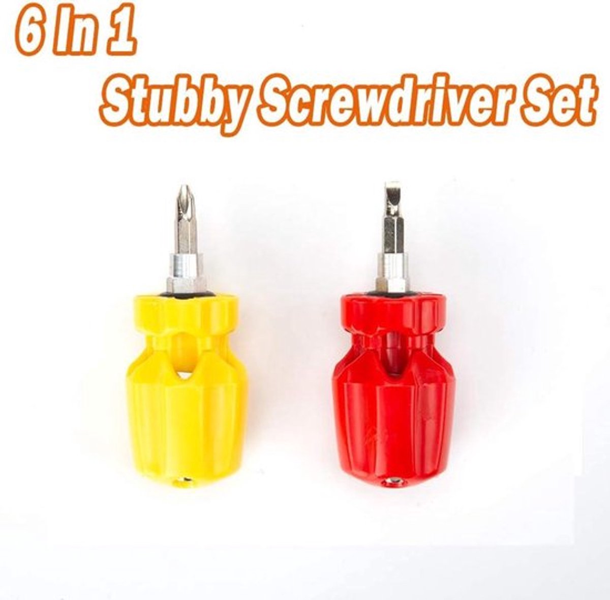 Multi-Tool Schroevendraaier Set met 6 Stubby Handvat, Chrome Vanadium Staal - Rood/Geel - Handig en Duurzaam