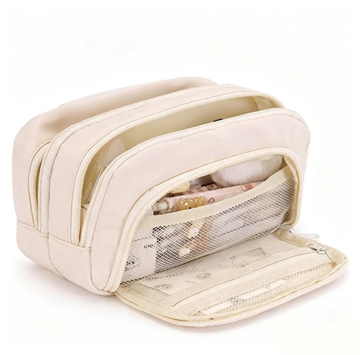 LISM-Ruim etui met ritssluiting, geschikt voor kantoor- en schoolspullen - beige