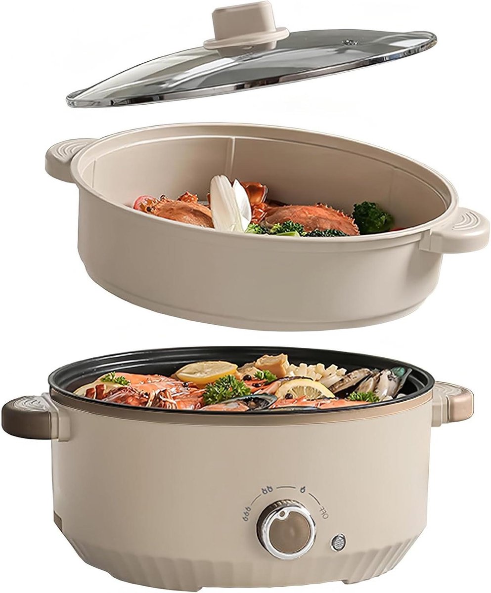Elektrische Hot Pot - Multicooker Pan - Koken en Stomen - Antiaanbaklaag - 4.6 Liter - Beige
