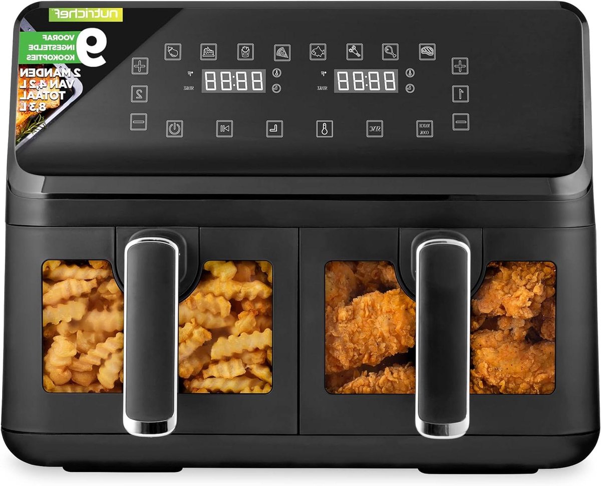 Dubbele Mand Airfryer - Heteluchtfriteuse Olievrij - Gezond Koken - Transparant Venster - 88 Liter - Zwart