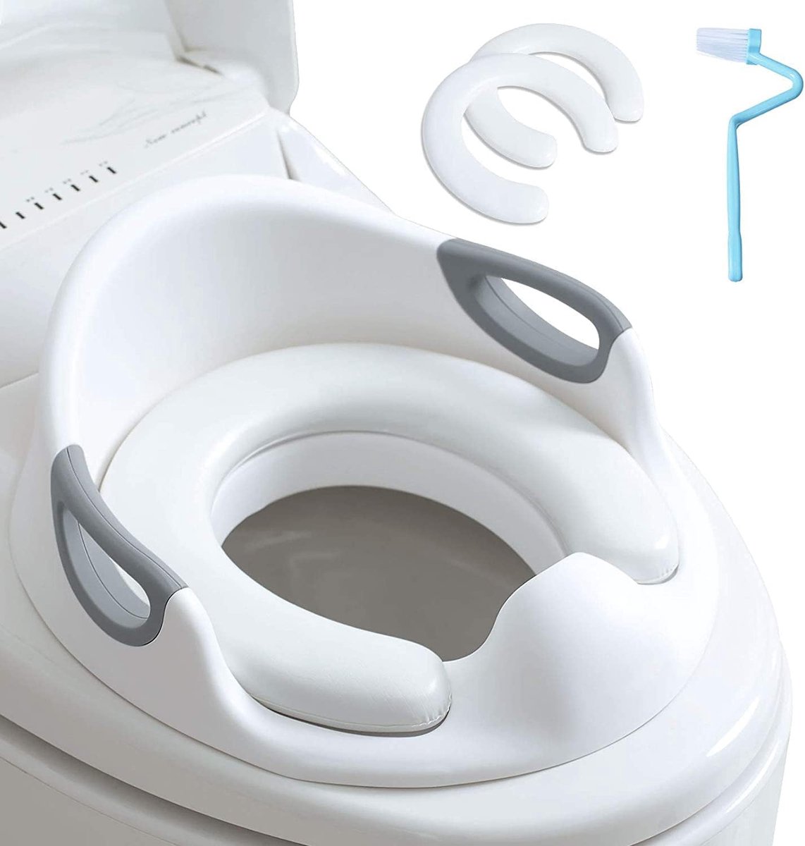 SnelShoppen - Kindertoiletbril voor Jongens en Meisjes met Kussengreep en Rugleuning, Wc-Trainer voor Ronde en Ovale Toiletten, Veilig en Comfortabel,