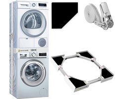 Wasmachine Droger Stapelkit - Wasmachine Verbindingsframe - Stapelrek voor Wasmachine en Droger - Ruimtebesparende Houder - Verstelbare Apparaten Steun - Kunststof Stapelset