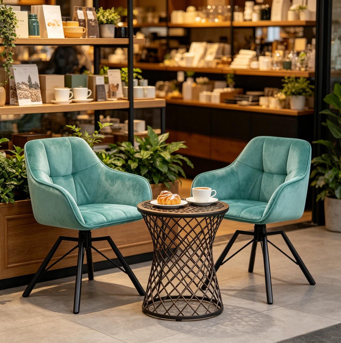 HAUSS SPOLE Eetkamerstoel - Draaibare Stoel Met Armleuningen - Set Van 2 - 360 Graden Draaibaar - Voor Eetkamer En Keuken - Velvet Turquoise