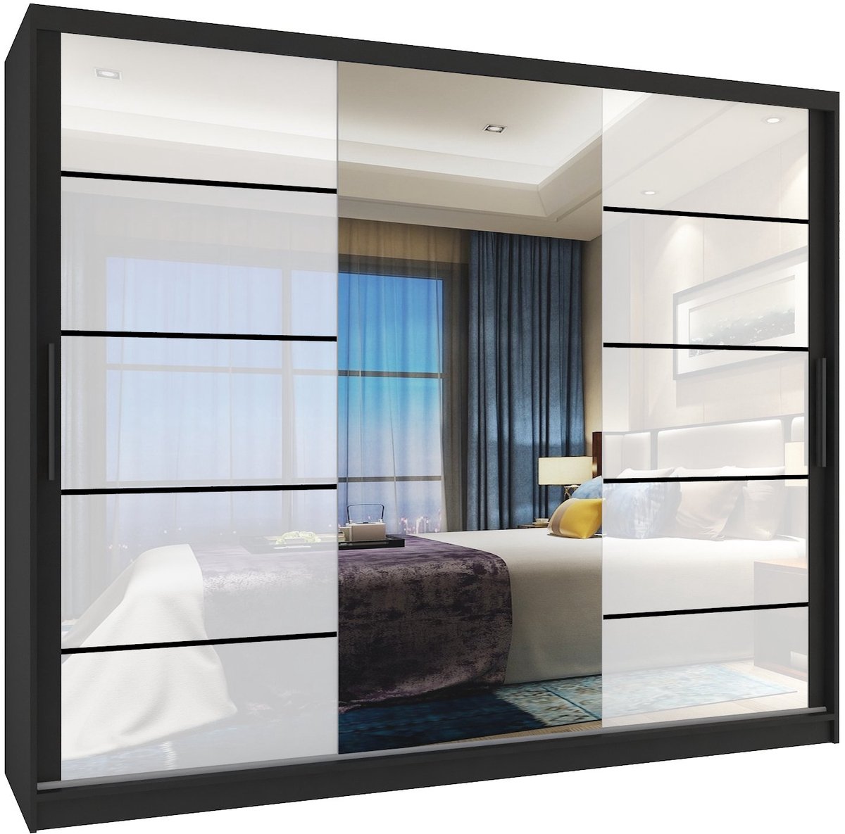 BELINI Verona MGB Schuifdeurkast 232 cm Zwart/Wit Hoogglans - Kledingkast met Spiegel - Comfort Line Hoogglans