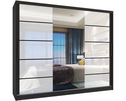 BELINI Verona MGB Schuifdeurkast 232 cm Zwart/Wit Hoogglans - Kledingkast met Spiegel - Comfort Line Hoogglans