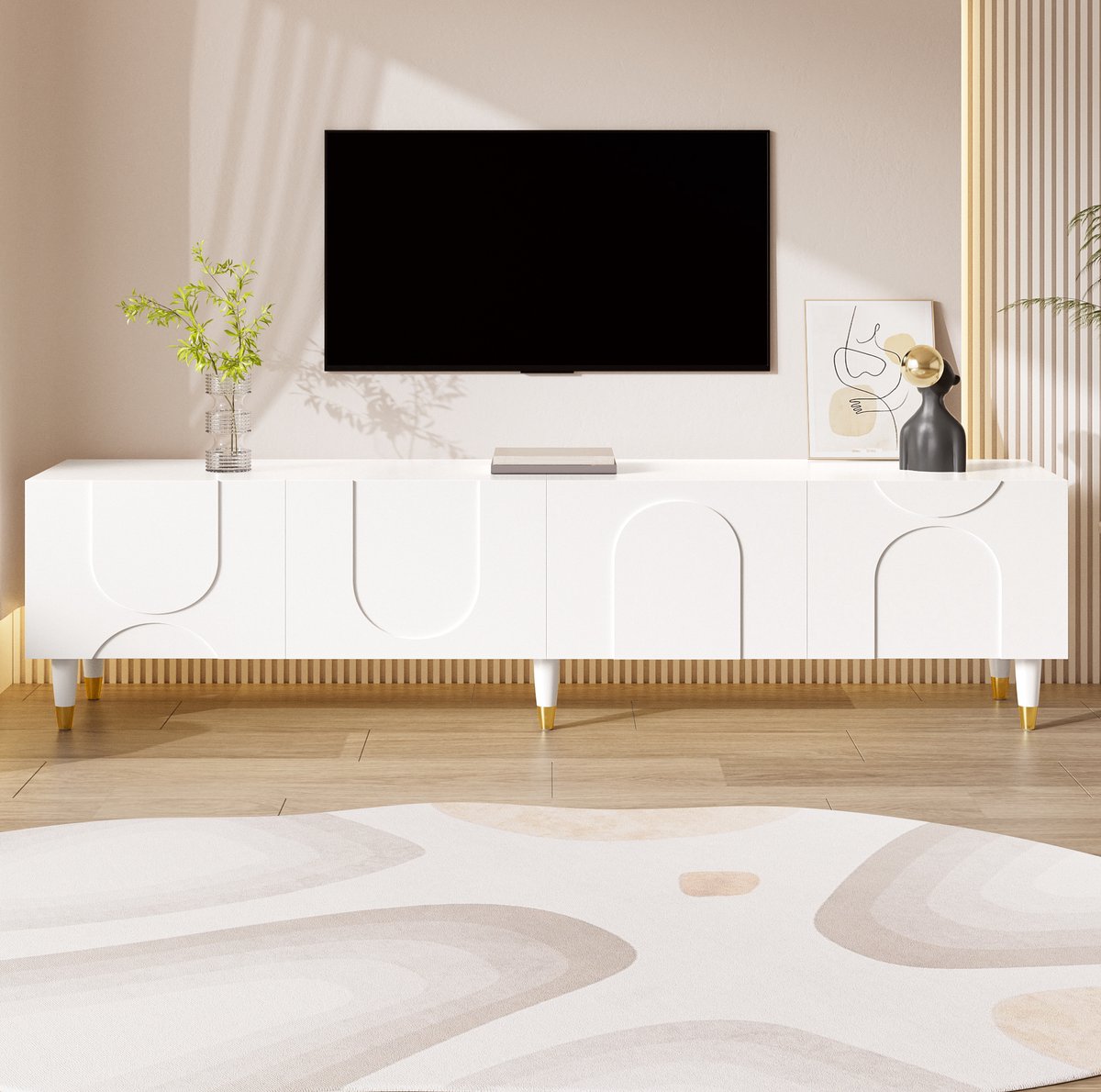 COVREO TV-meubel 180x40x50 cm wit, MDF en spaanplaat met 4 deuren