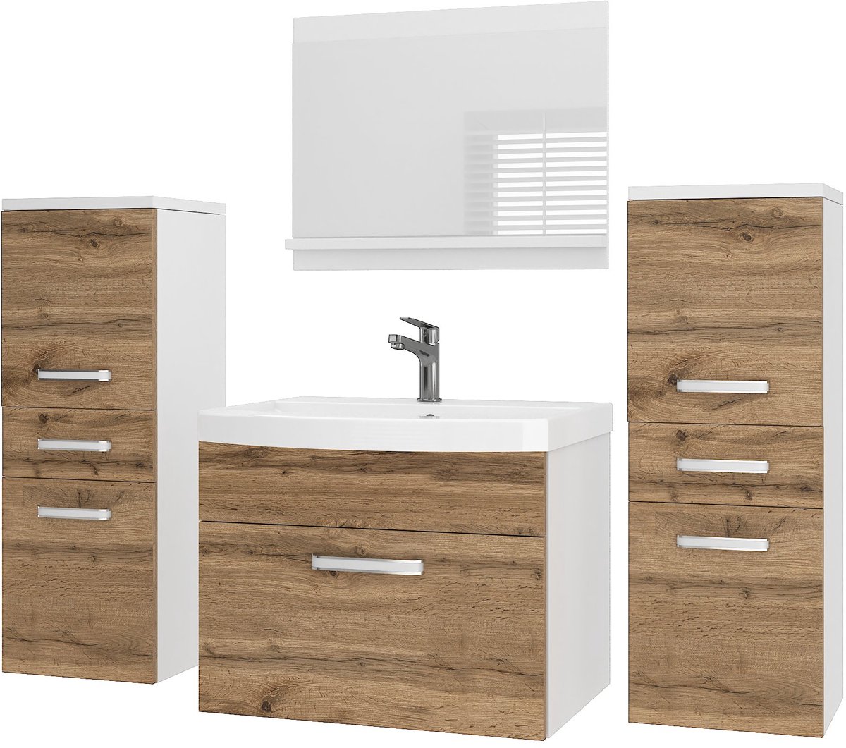 BELINI Badkamermeubel Set PRI M4 - Badmeubelset 120 cm Goudbruin Mat met Wastafel en Spiegel - Wandmontage