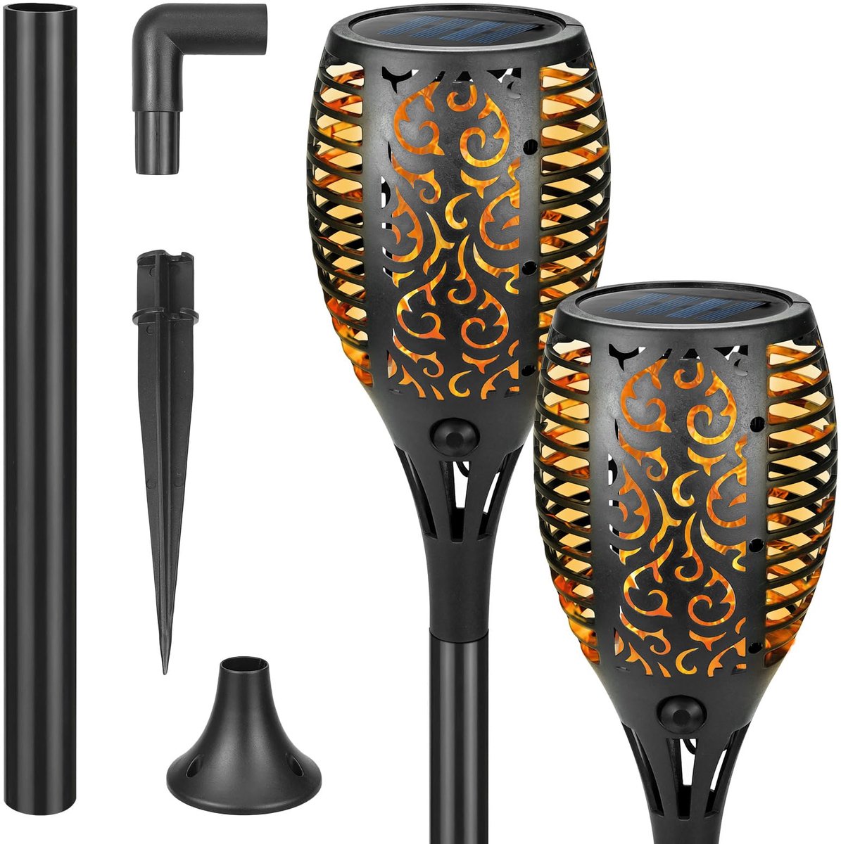 SnelShoppen - 2 stuks solarlampen voor buiten, tuin, 33 leds, wandmontage, zonne-fakkels, tuinfakkels, IP65 waterdicht, gazon verlichting