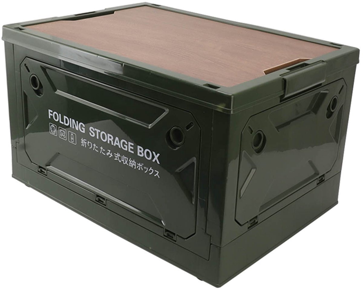 SnelShoppen - Opvouwbare Opbergdoos 50L - Inklapbare Plastic Opbergbakken met Houten Deksels - Multifunctionele Kastorganisator voor Kamperen, Buitenp