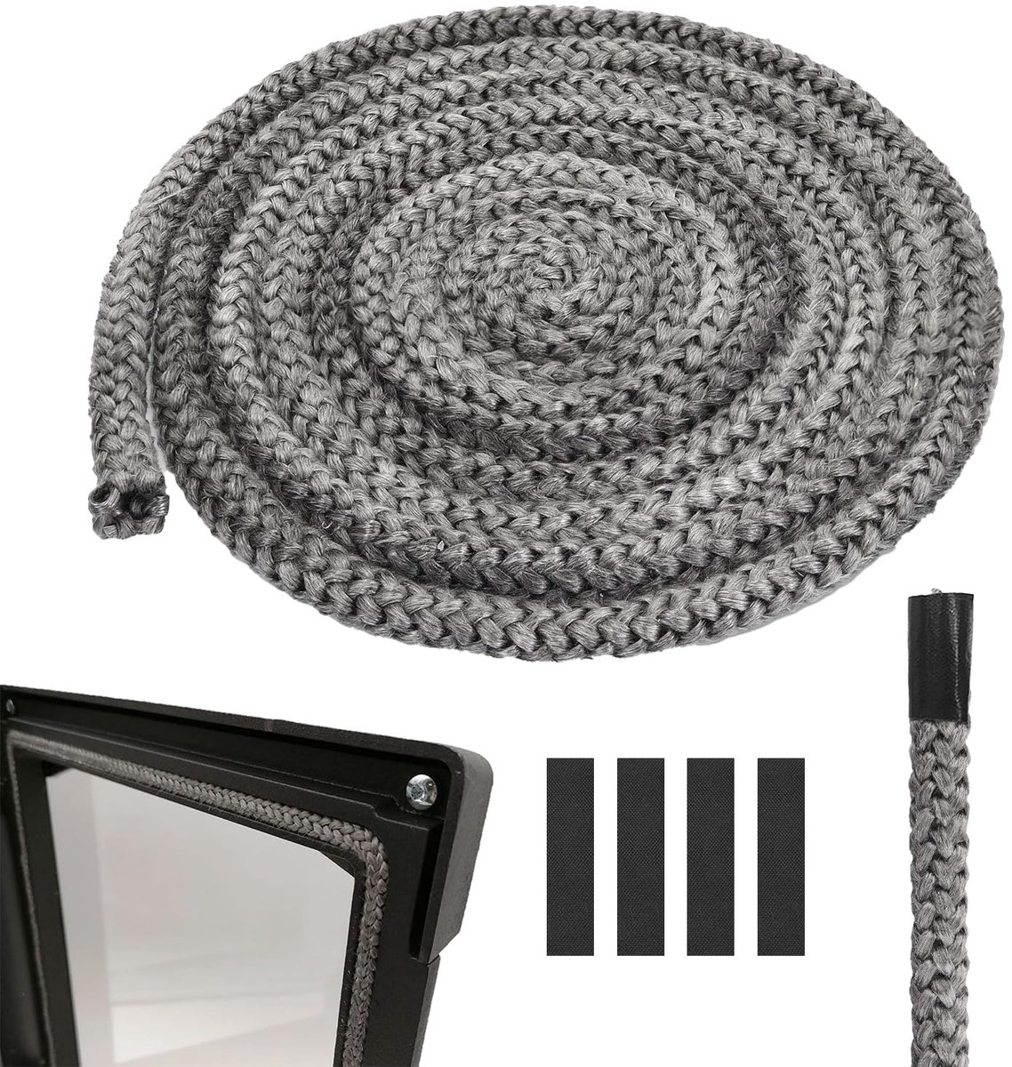 SnelShoppen - Afdichting voor Open Haard en Houtkachel, Raamafdichting, Glasvezel Inzetstuk 14 mm x 3 m, Met 4 Robijnen voor Optimale Isolatie