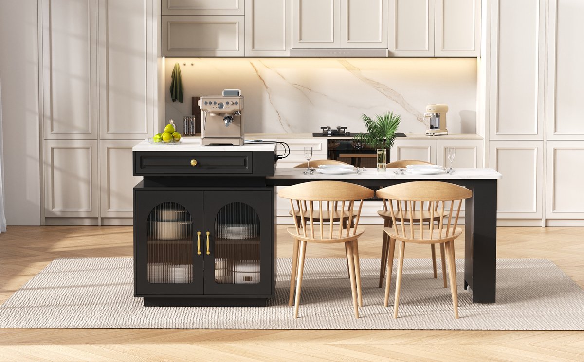 COVREO Eettafel 128x71x92 cm zwart, MDF met opbergruimte en LED
