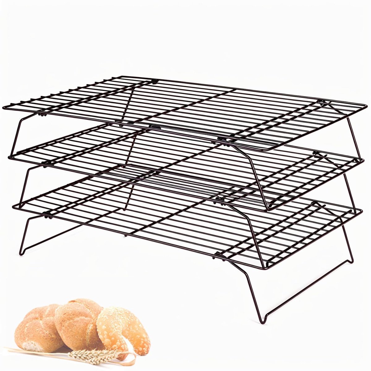 SnelShoppen - 3-Laags Draad Koelrek voor Bakken, 40×25cm Keuken Bakaccessoires, Antikleef, Voor Muffins, Pizza en Grillen, Geschikt voor Bakvormen