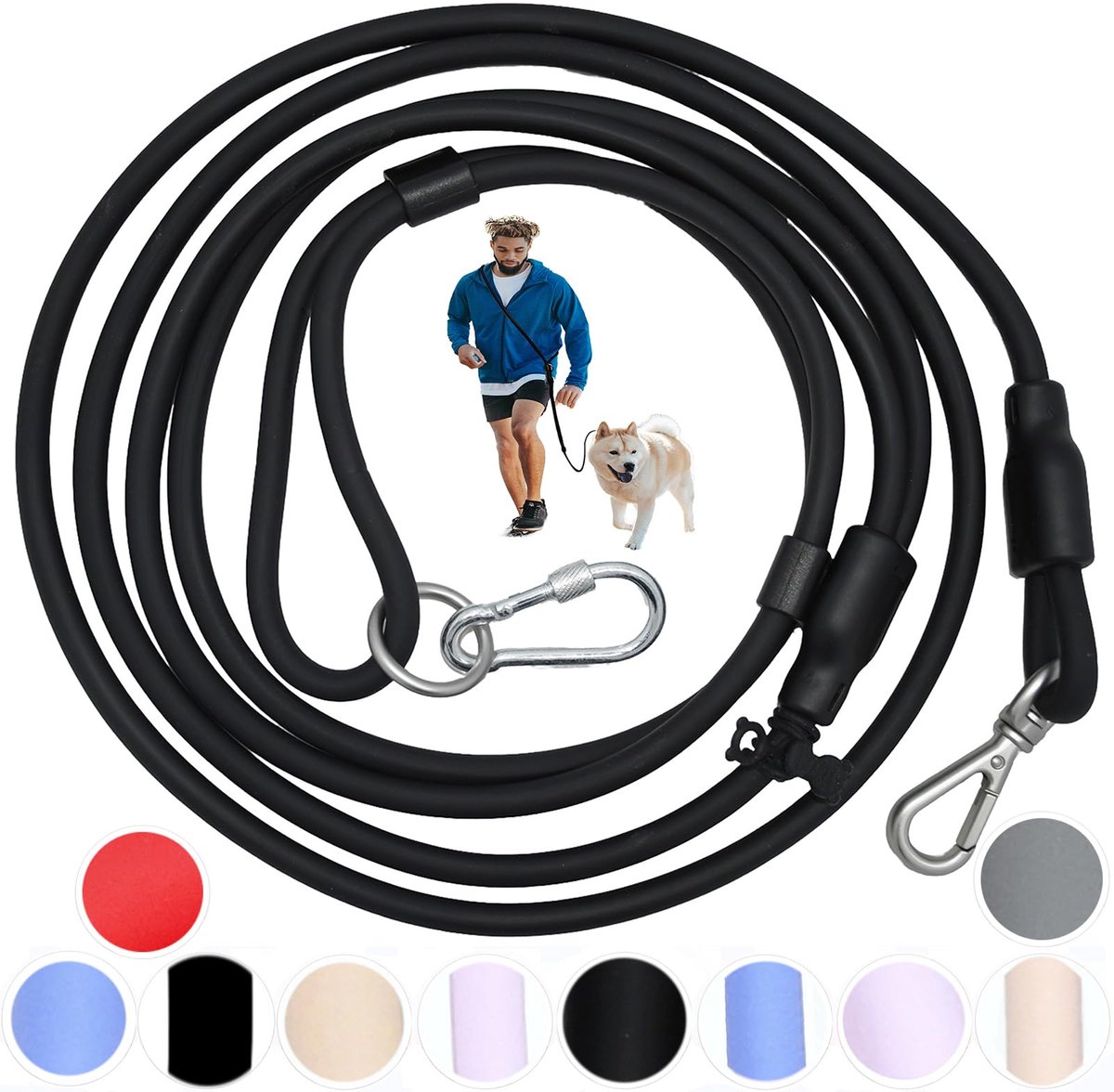 SnelShoppen - Tiesenci 9-in-1 Handsfree Antitrek Hondenriem voor Grote Honden - Zwart, Verstelbaar, Duurzaam, Ideaal voor Wandelen, Joggen en Buitenac