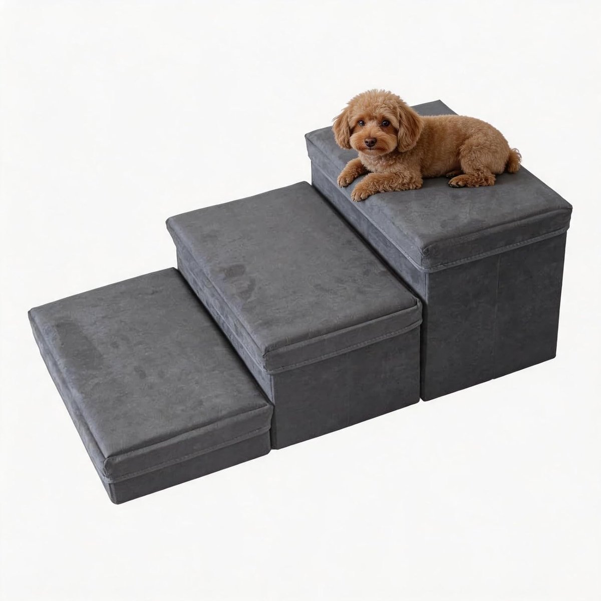 Opvouwbare hondentrap met opbergruimte, antislip, extra brede treden voor kleine en grote honden en katten, donkergrijs, 75 x 40 x 30 cm
