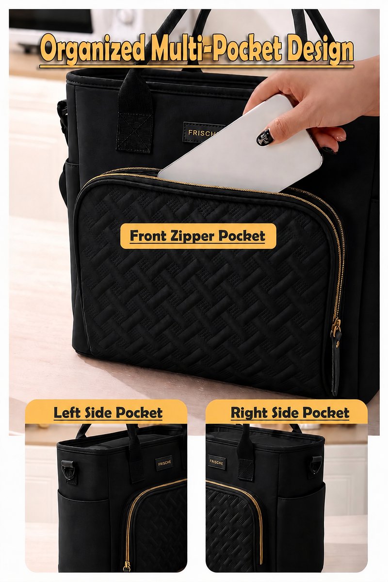 Rainbecom Geïsoleerde Lunchtas 10.7L - Koeltassen Zwart - Isolerende & Waterdichte 900D Polyester – Handvat Riem Lunch Bag - Verstelbare Schouderriem – Voor Werk, School, Reizen, Picknick - 30x13x27.5cm — cadeau in Cadeau-ideeën - foto 7