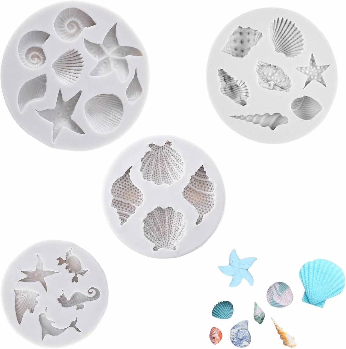 Siliconen Mallen voor Zee Dieren - 4 Stuks met Schelpen en Zee Motieven voor Taart, Bonbons en Gelatine Snacks