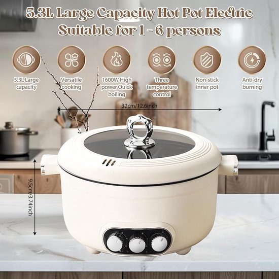 Elektrische Kookpot - Multifunctionele Pan - Gezellig Tafelen - Drie Kookzones - 5.3 Liter - Zilver — afbeelding 4