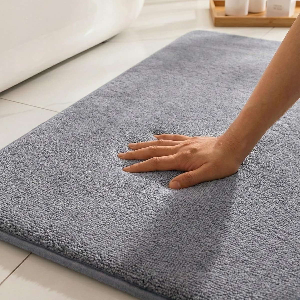 SnelShoppen - Badmat Antislip Wasbaar 50 x 80 cm - Zachte Badmat Grijs - Extra Absorberend Badkamertapijt voor Douche en Badkamer