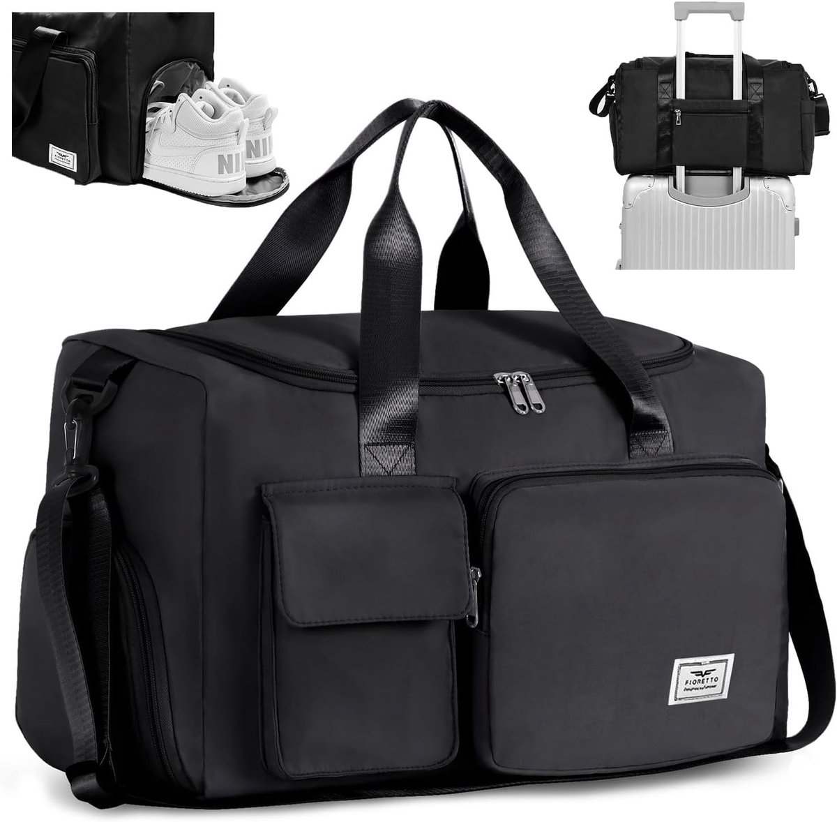 SnelShoppen - FIORETTO Sporttas voor dames en heren, 30 liter, opvouwbare reistas met schoenenvak en nat vak, waterafstotend, gym, weekendtas, handbag