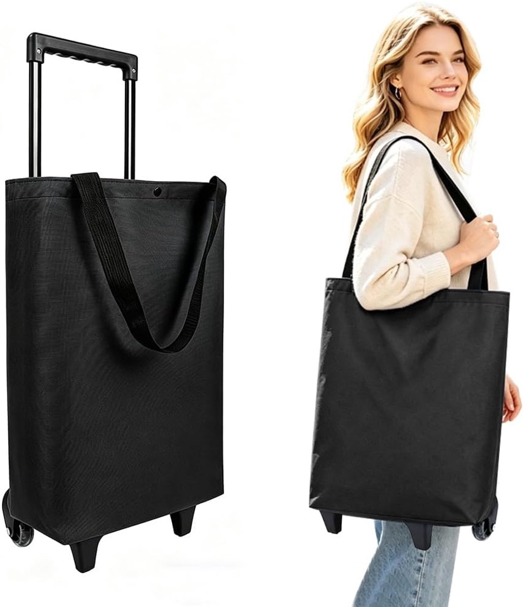 Thijox - Boodschappentrolley met Trapklimmer, Inklapbaar, 30 Liter, Waterdicht, Zwart, Grote Winkelwagen op Wielen voor Kamperen en Reizen