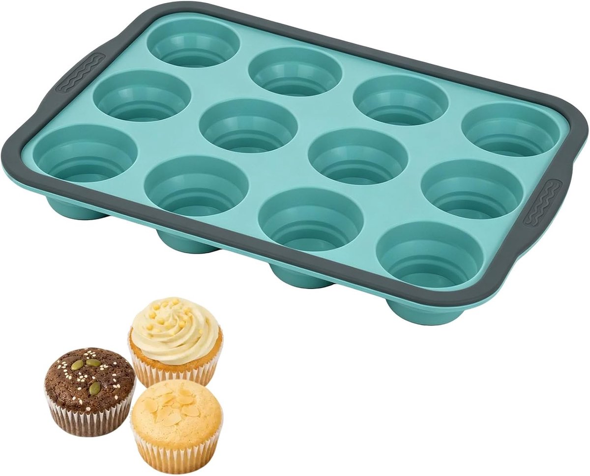 Mini Siliconen Muffinvorm voor 12 Standaard Muffins, Siliconen Muffinbakvorm Met Metalen Frame, Antiaanbaklaag - ShopVlot