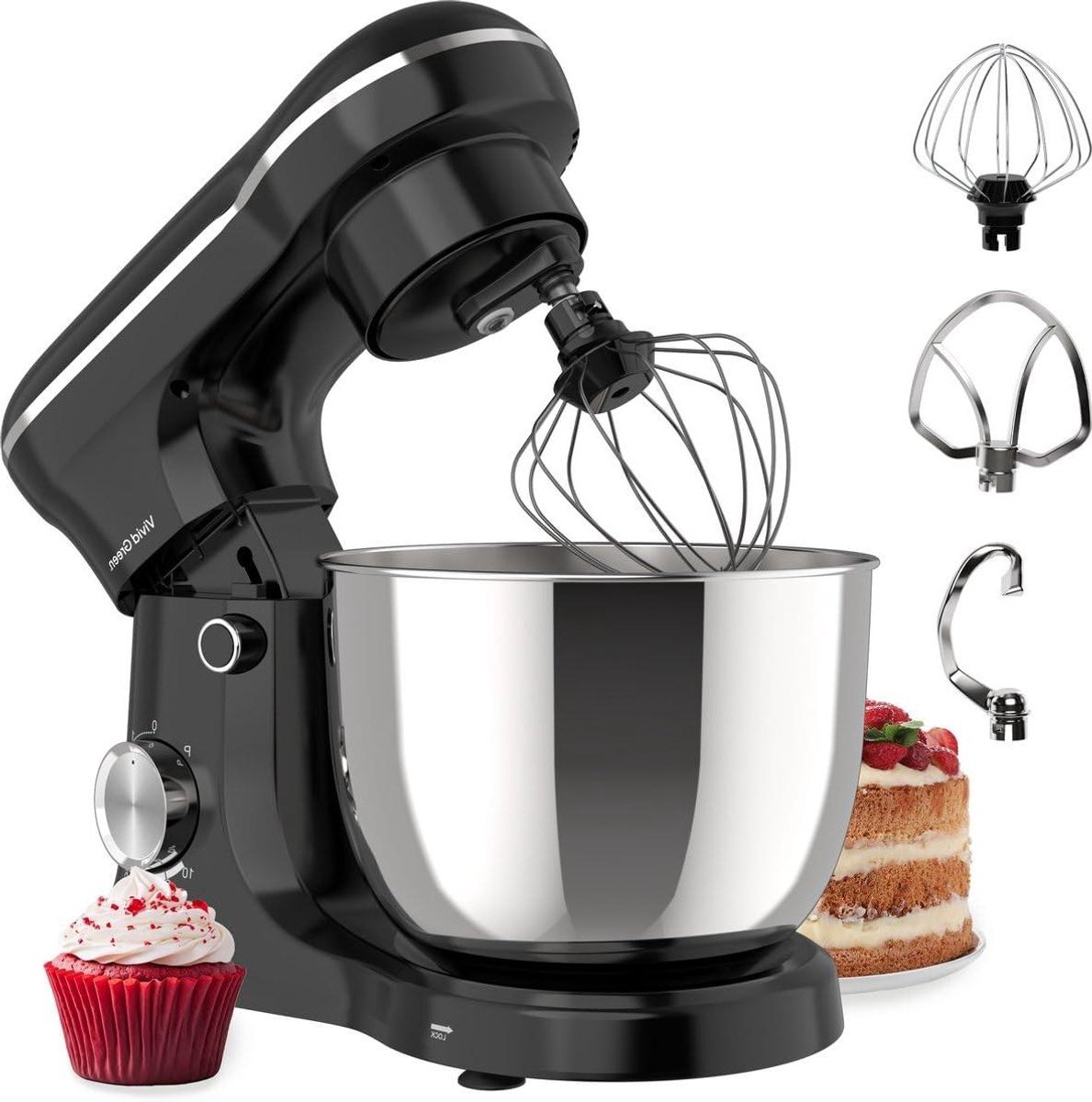 Keukenmachine - Mixer - Bakken en Koken - 1500W Krachtige Motor - 5L Kom - Zwart