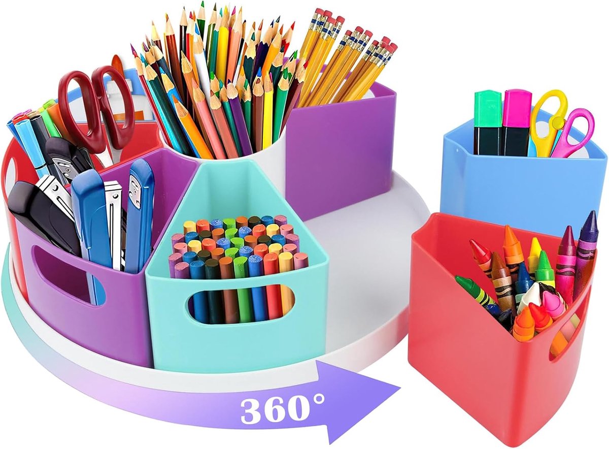 Penhouder bureau organizer - 360° draaiend - 9 vakken - houdt schoolspullen geordend - SnelShoppen