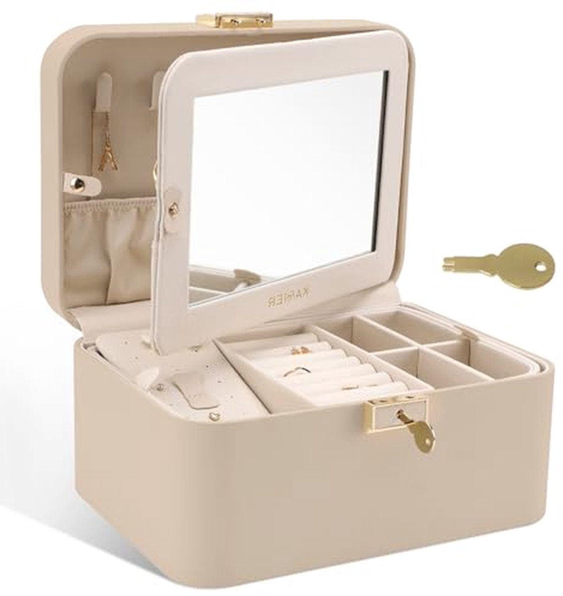 Juwelendoos met spiegel - Opbergdoos sieraden - Sieraden organiseren - Dubbele slot sluiting - 21.8 cm - Zwart